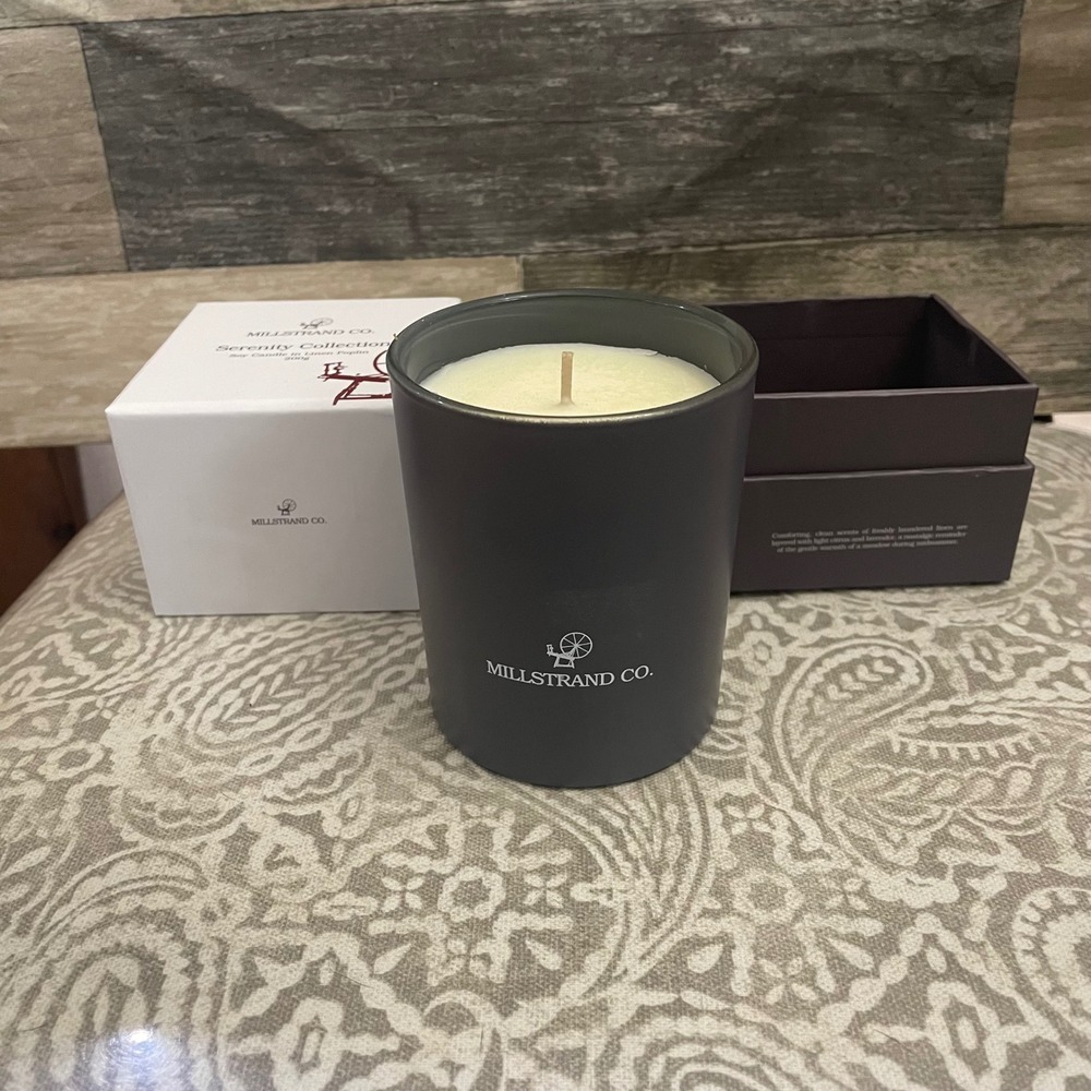 Millstrand Co Serenity Collection Soy Candle Linen Poplin 200g Grey Jar NIB